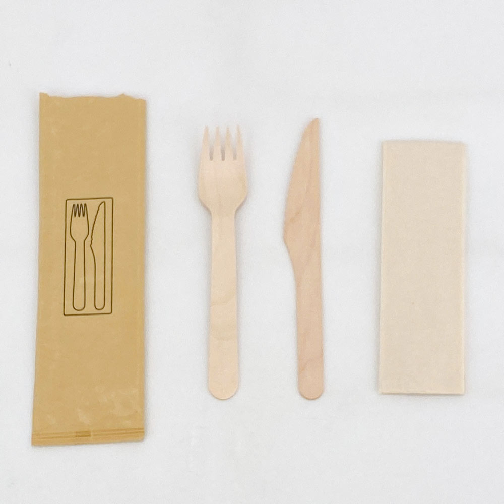 250x Besteck Set aus gewachstem Holz mit Serviette - Schale - buongiusti AG - personalisiert ab 100 Stück