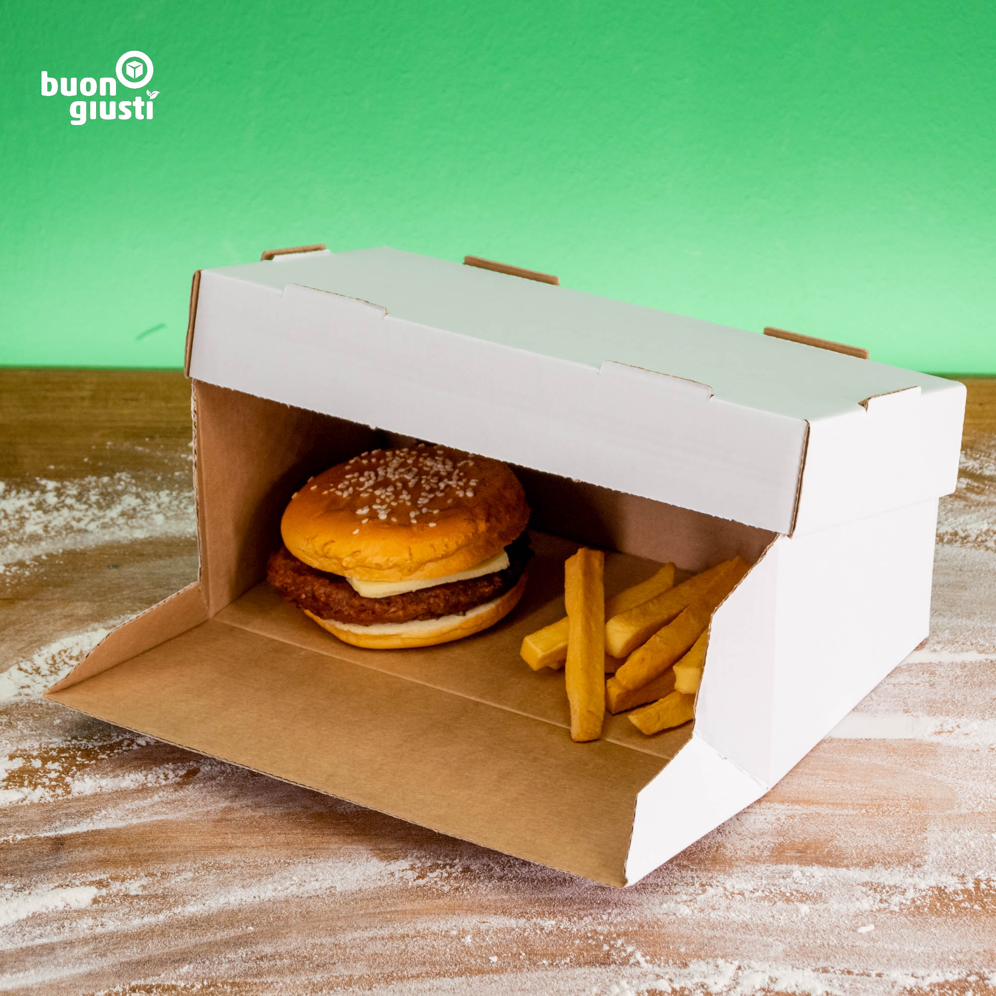 200x Bio Burger-Box Wellpappe 24x12x10 cm für 2 Burger weiß/braun