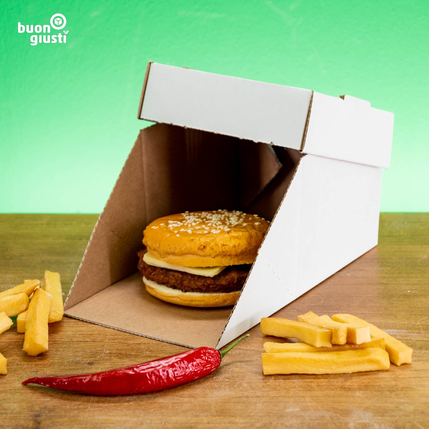400x Bio Burger Box Wellpappe 12x12x10 cm Faltdeckel weiß - Burger - buongiusti AG - personalisiert ab 100 Stück