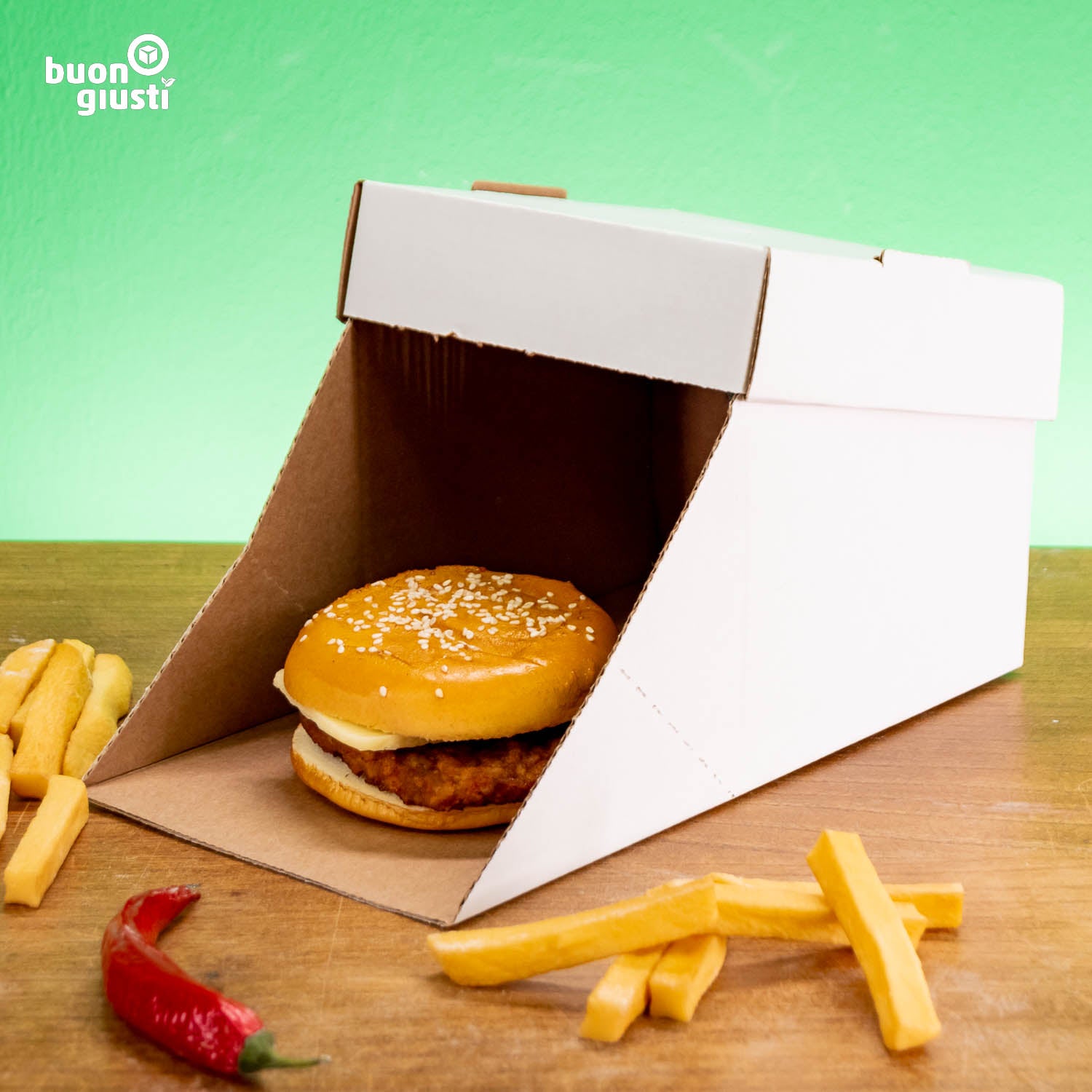 300x Bio Burger-Box Wellpappe Format XL 14x14x12 cm Faltdeckel weiß - Burger - buongiusti AG - personalisiert ab 100 Stück