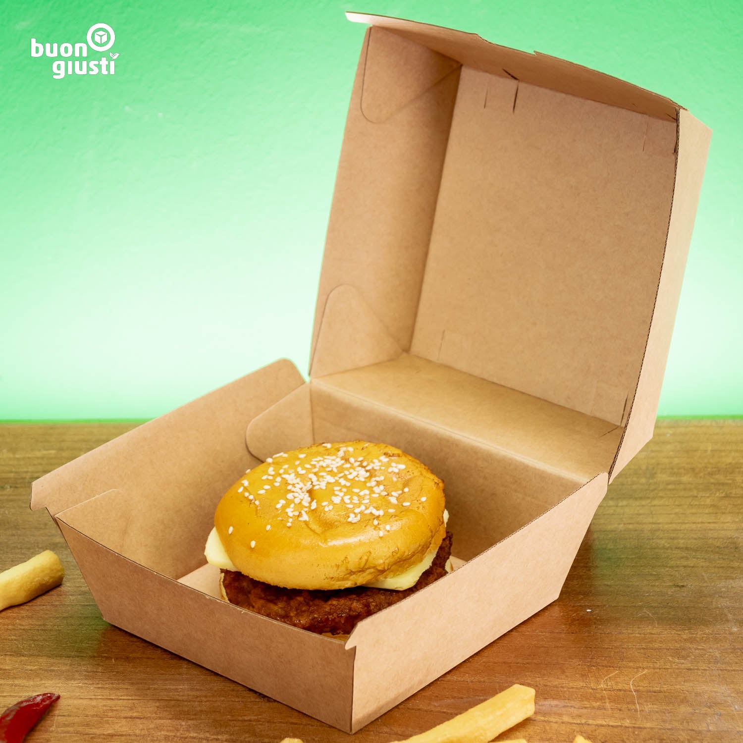 200x Bio Burger-Box Klappdeckel 17x16x10 cm 840ml Take-away Food Box braun - Burger - buongiusti AG - personalisiert ab 100 Stück