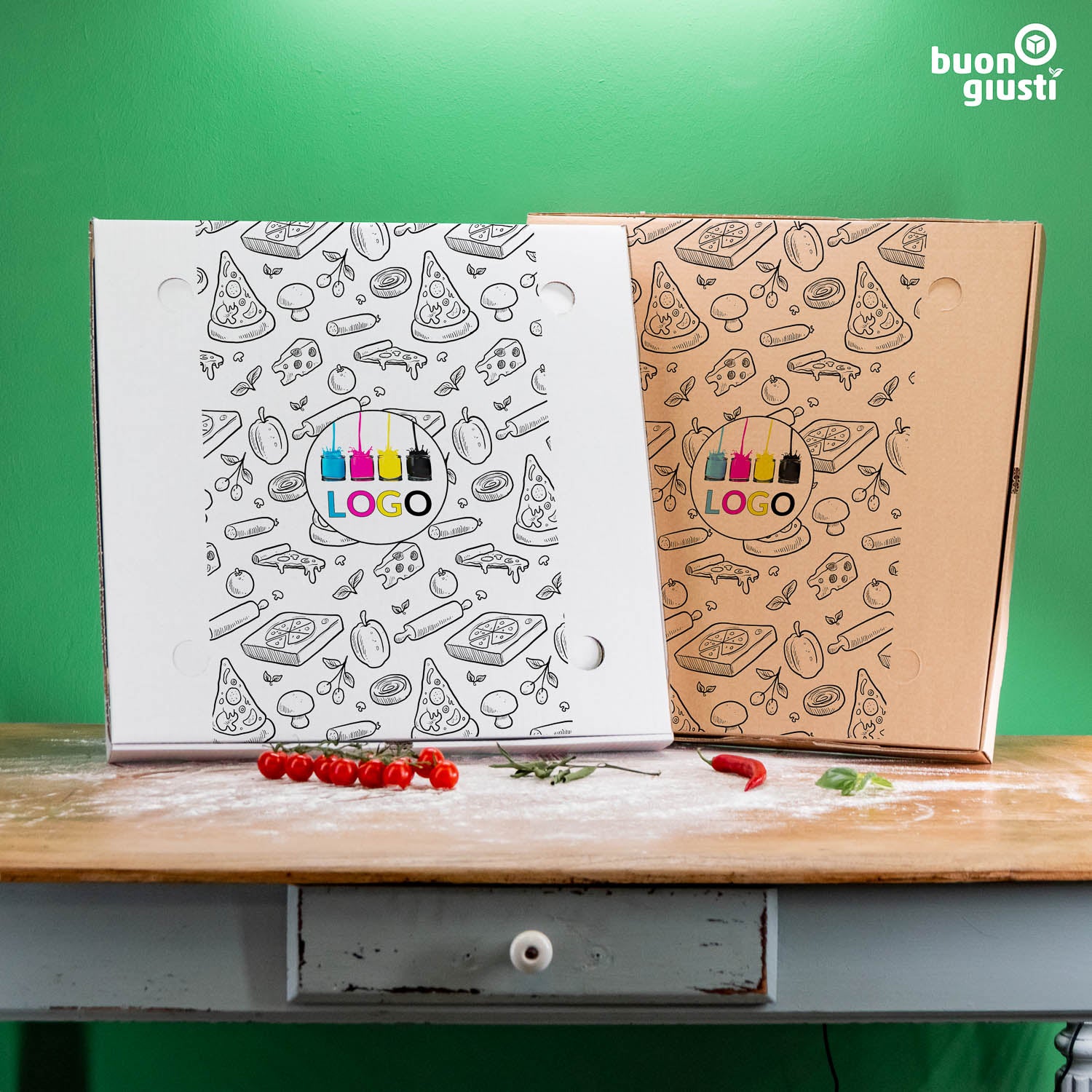 50 Stk. | 50x50x5 cm Party-Pizzakarton individuell personalisiert digital bedruckt - Pizzakarton - buongiusti AG - personalisiert ab 100 Stück