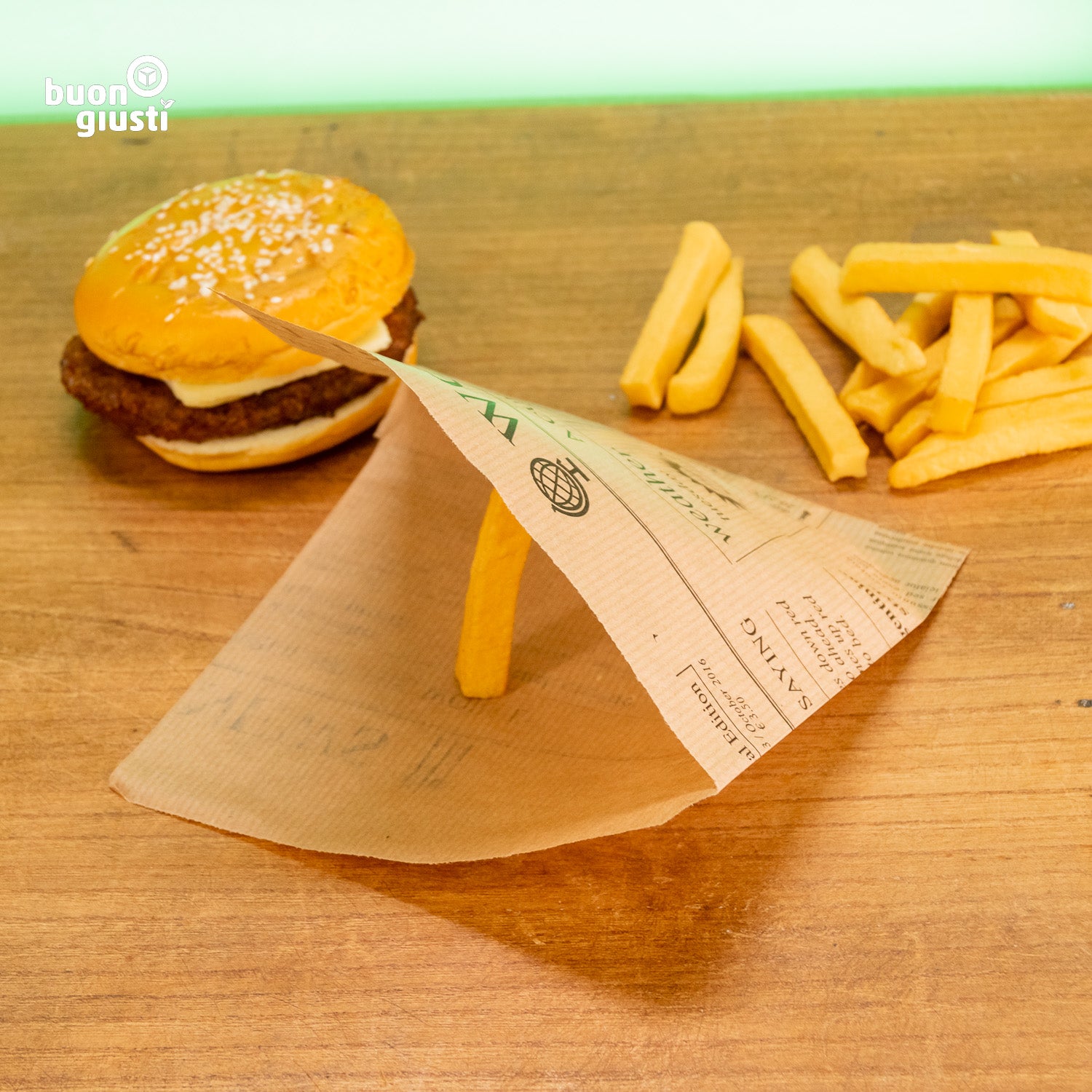 1000x Papier Burger Taschen "Zeitungs Optik" 15x16 cm braun - Burger - buongiusti AG - personalisiert ab 100 Stück